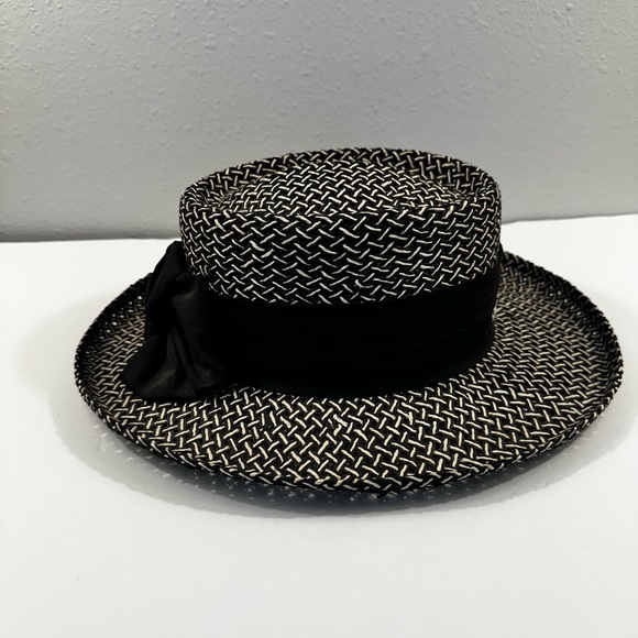 Vintage Firethorn women’s Woven Straw Hat “champion Hills” black & tan - Picture 2 of 7